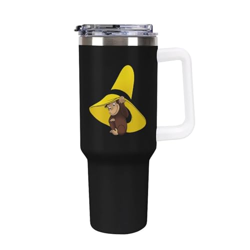 車用コップ 車用タンブラー おさるのジョージ 水筒 魔法瓶 ステンレス製 保温保冷 持ち手付き ストロー&蓋付き 大容量 家庭用 車用 1200ml