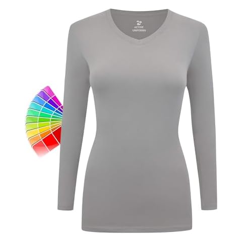 Women's Under Scrubs Long Sleeve T-Shirt Comfort V-Neck Medical Underscrub Tee -Super Soft and Stretchy (Grey, Medium) Cover