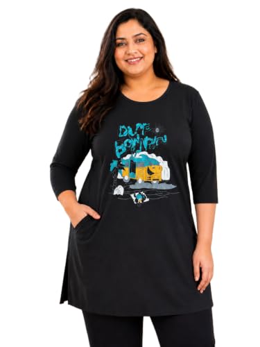 Image of RYSH Women's Plus Size Printed Nightshirt | Round Neck | 3 /4 Sleeve | Relaxed Fit Long Nightwear Top |