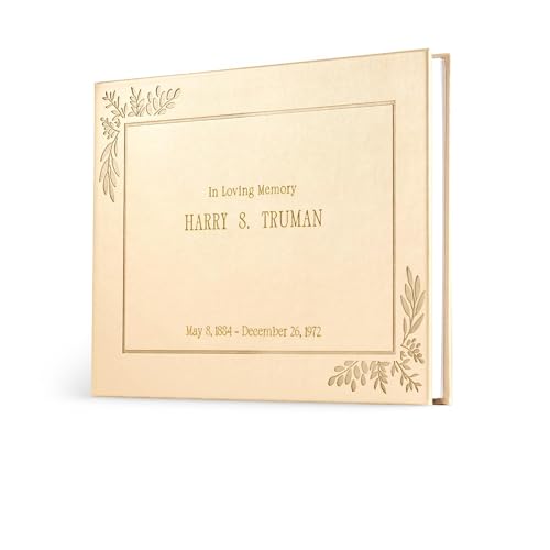 Image of Promot Funeral Guest Book for Memorial Service- Guest Book for Funeral Celebration of Life Decorations, in Loving Memory Guestbook Set with Wide-Ruled Pages, Custom Gold Foil Embossed Text (Gold)
