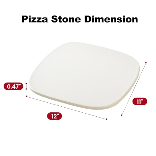 ROCKSHEAT Pizza Stone, 12" x 11" x 0.47" Ceramic Coating & Cordierite Pizza Stones for Oven Grill BBQ, Heavy Duty Non Stick Baking Stone for Pizza & Bread, Unique Shape Design Grilling Stone (White)