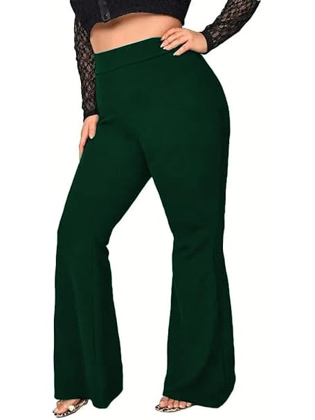 Vaimti Plus-Size Casual Pants for Women high-Waisted Bell Bottoms Yoga (US, Alpha, 1X, Plus, Regular, Green)