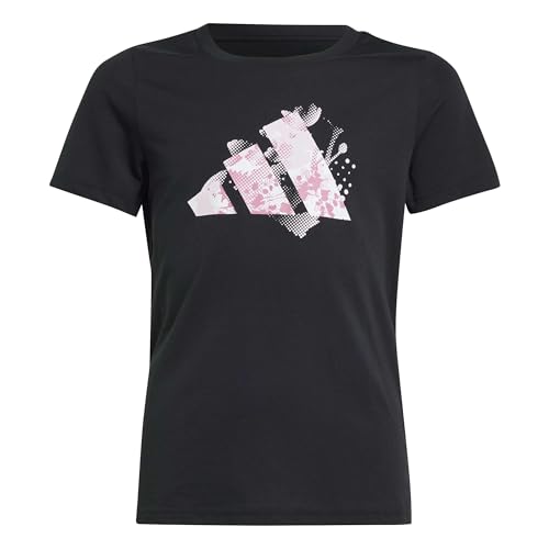 adidas Niñas Flower Print Training Graphic Tshirt, Black, 7-8 Years