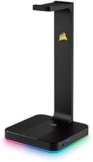 Corsair ST100 RGB Premium Headset Stand (Durable Aluminium Construction, Dynamic 9 Zone RGB Lighting, Built-In 3.5 mm Analog Input with Virtual 7.1 Surround, Dual USB, Black