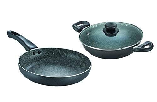 Prestige Omega Deluxe Granite Festive Pack (Kadai 240 mm, Fry Pan 240 mm, Glass Lid)