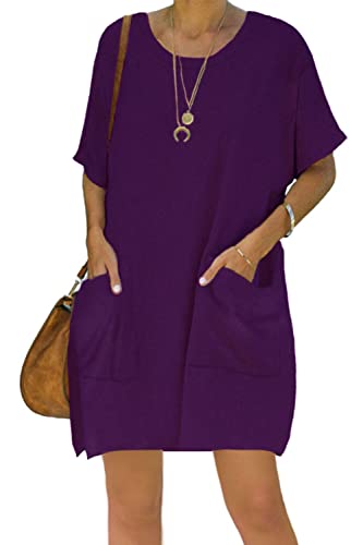 Image of Women's Casual Summer T Shirt Dress Elastic Loose Short Sleeve Dress with Pocket for Women