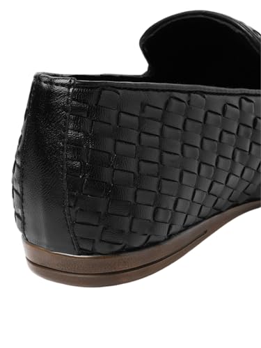 Image of San Frissco Leather Basketweave Handcrafted Leather Slip-Ons Regular Styling Cushioned Footbed|Comfortable Fashionable Stylish Flexible for Men