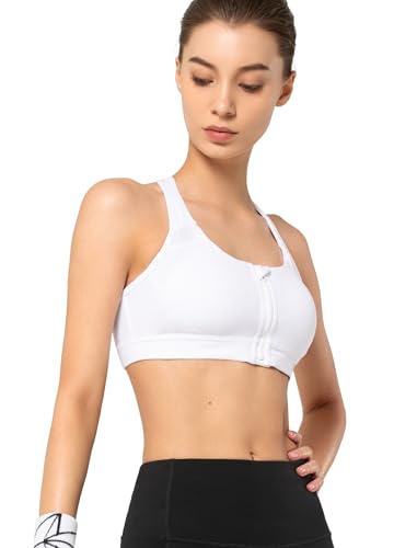 Image of Yvette Racerback Sports Bras for Women High Impact Front Zip Supportive Wireless Workout Bra