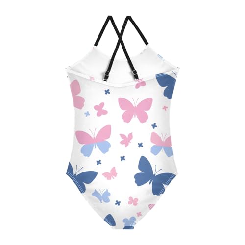 Bolaz Girls Swimsuits One-Piece Bathing Suits Multicolor Kids Sport Summer Beach Swimwear for 3-10 Years Old-Blue Pink and White Butterflies Pattern2