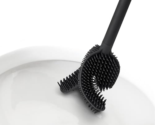 Image of Joseph Joseph Flex 360, Advanced Smart Toilet Brush and Storage Holder Set with Anti-drip, Anti-Clog, Triple-Action Replaceable Brush Head - Matt Black
