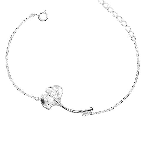 Bracelet Ginkgo Argent 925 Helen de Lete original avec motif feuille élégante