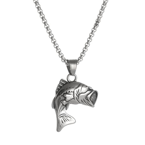 Largemouth Bass Fish Necklace, Fisherman Stainless Steel Jumping Bass Pendant