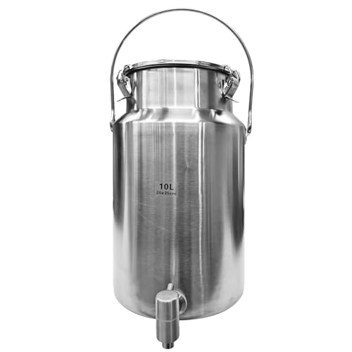 SWRONP 2.6 Gallon Water Dispenser 304 Stainless Steel Milk Can with Spigot 10L Water Jug Airtight Food Storage Bucket Leak-proof Liquid Storage Container with Tight Lid and Long Swivel Handle Oil Pail