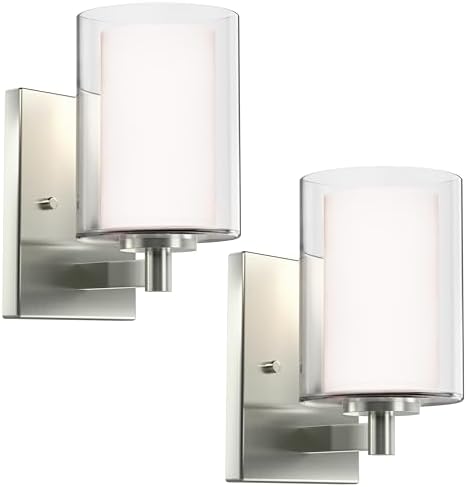 Kalium Wall Sconces Set of Two, Modern Brushed Nickel Vanity Wall Lights