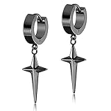 ANDPAI Personalized Punk 316L Stainless Steel Cross Star Hoop Dangle Drop Earrings Small Black Kpop Stainless Steel Geometry Huggie Hoop Earrings for Men Women Statement Jewelry Gifts (Black)