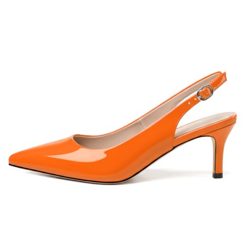 Image of NUMALEO Slingback Heels for Women Pointed Close Toe Kitten Heels Patent Pumps Dress Party Comfy Heeled Sandals Stiletto 2.5 Inch Dress Shoes