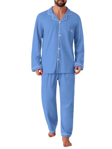 Image of QZH.DUAO Mens Pajama Set 100% Cotton Long Sleeve Button Down PJs