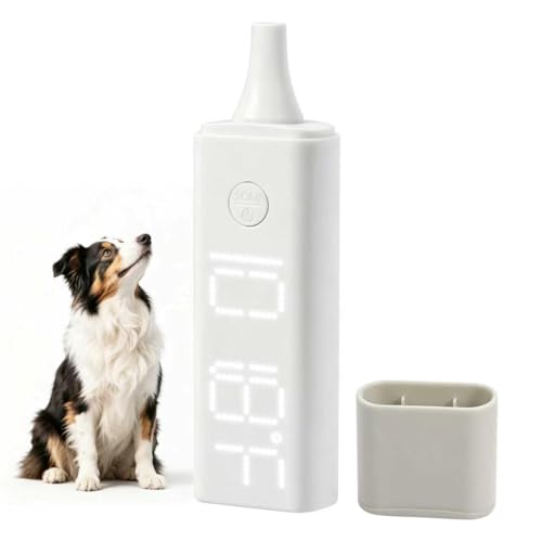 MEETI Pet Ear Thermometer Non-Contact Infrared Temperature Measuring Device with Charging Base Large Bright LED Screen Accurate Fast Reading Digital Thermometer for Dogs Cats Pets (White)