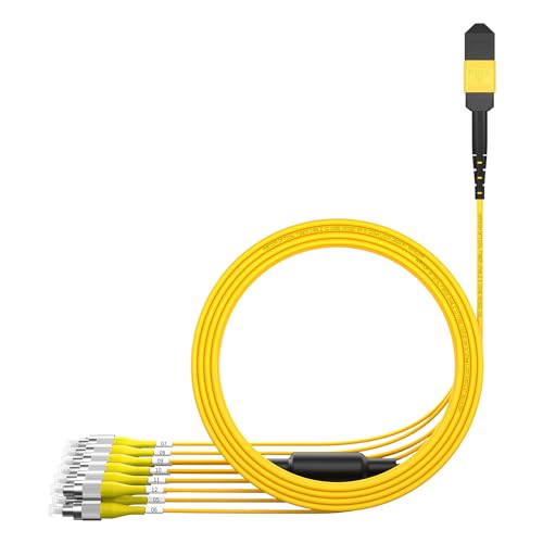 Image of AMPCOM MPO to FC Breakout Cable 9 /125μm Singlemode OS1 /OS2(12 Fiber, MPO to FC, Type B, LSZH /Riser, UPC, Yellow) 15m (49ft)