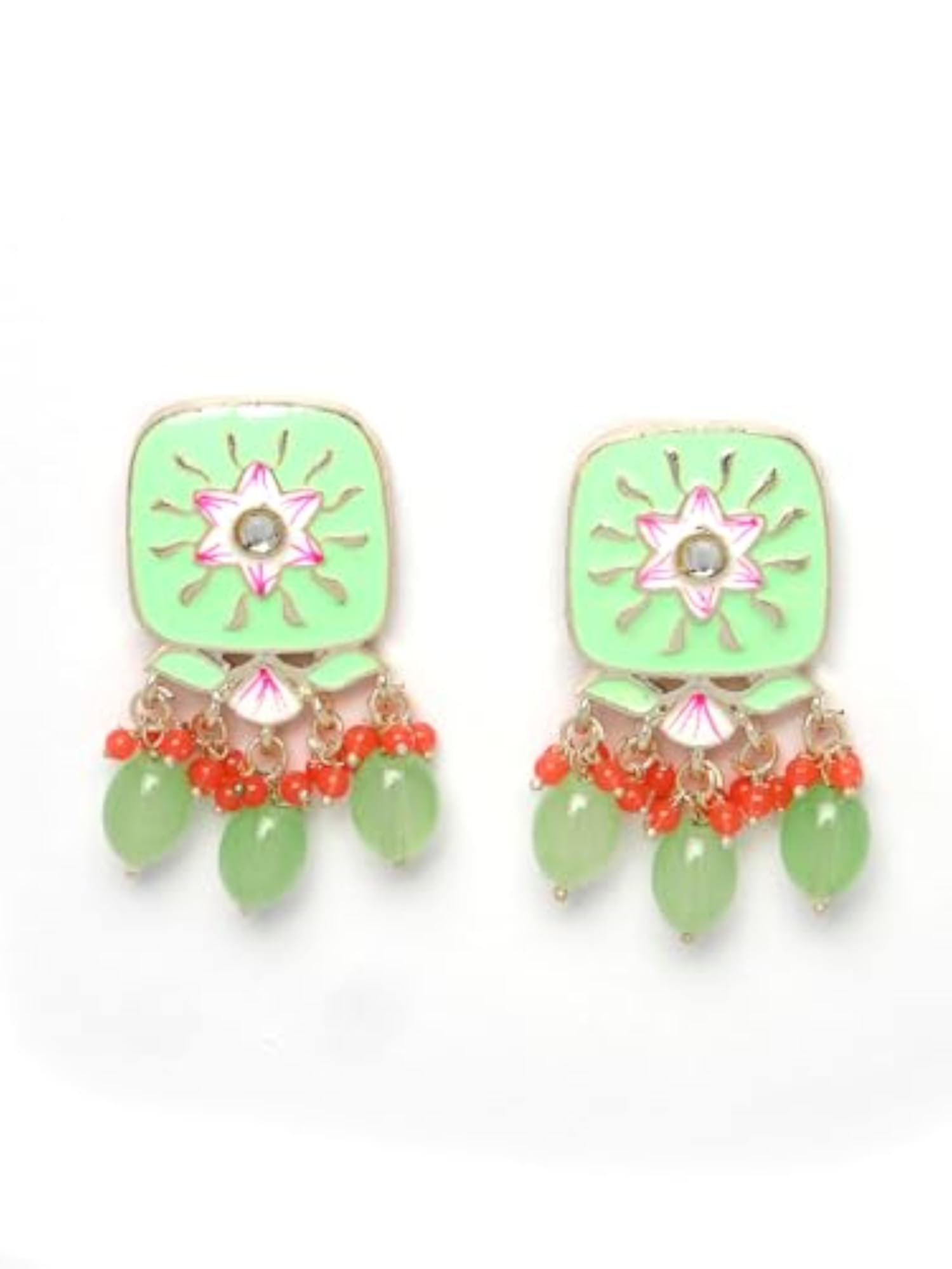 Square Mint Green Enamel Choker Set with Earrings