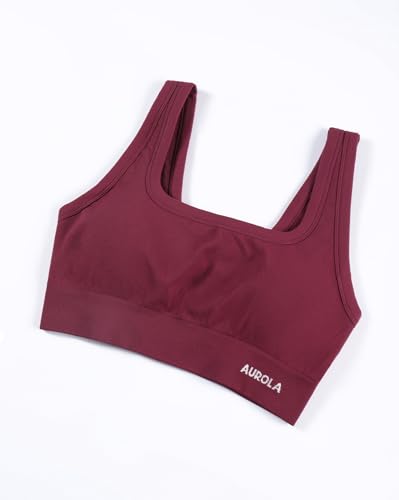 Image of AUROLA Power Womens Square Back Basic Sports Bra - Square Neck Padded Low Impact Yoga Bra Workout Crop Top