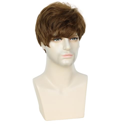 Image of Creamily Short Brown Wigs For Men Short Hair Layered Curly Synthetic Costume Halloween wigs for male