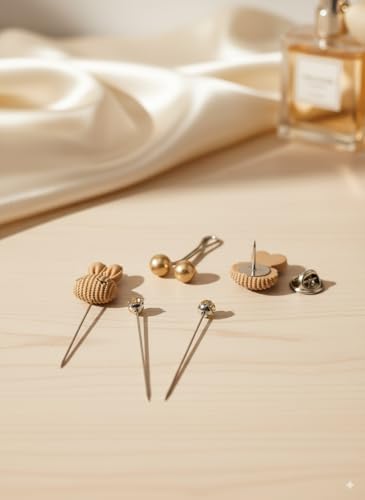 Image of MeiSie Hijab Pin Set of 5 | Loop Pins, Scarf Pins & Brooch with Tie-Tack Pin Back | Stone Hijab Pins for Women