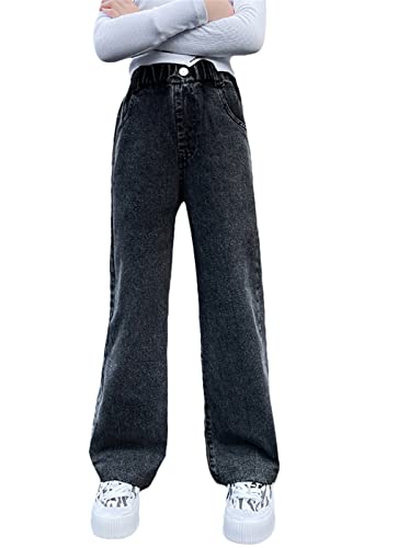 Cromoncent Girl's High Waist Straight Wide Leg Pants, 4-13 Years