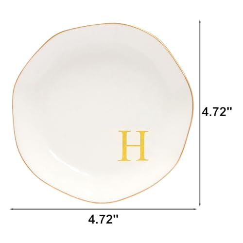 Image of Ceramic Jewelry Tray Initial Ring Dish Personalized H-Monogrammed Engagement Wedding Gifts, for Birthday Mother's Day Christmas for Women, Ceramic White 4.75 inch (H)