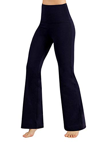 ODODOS Women's High Waisted Bootcut Yoga Pants Tummy Control Non See Through Bootleg Gym Workout Pants with Inner Pocket,Navy,Large