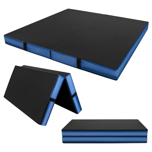 GYMAX 4' x 4' Folding Gymnastics Mat, 4' Thick Bi-Fold Exercise Tumbling Mat w/Carrying Handles, PU...