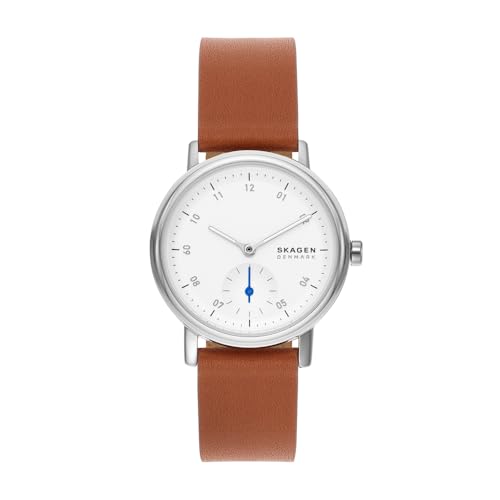 Skagen Kuppel Reloj para Mujer, Movimiento de Cuarzo con Correa de Acero o Piel, Marrón y Blanco, 32MM Skagen Kuppel Reloj para Mujer, Movimiento de Cuarzo con Correa de Acero o Piel, Marrón y Blanco, 32MM