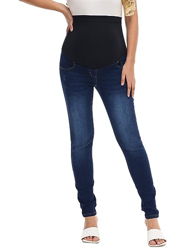 Hofish Women'S Support Skinny Jeans Over The Belly Utimate Comfort Stretchy Pregnancy Denim Pants Deepblue M thumb #1