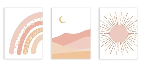 Peinture sur toile affiches chambre enfant rose motif montagne lune décoration murale fille