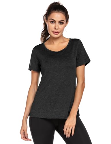 PINSPARK Camiseta Deportiva de Manga Corta para Mujer, Funcional, Sin Espalda, Correr, Tops, Top Deportivo Ligero, Hacer Ejercicio En El Gimnasio Y Yoga