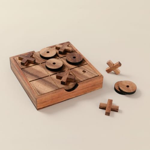 Wooden Tic Tac Toe juego de mesa clásico de madera miniatura 2