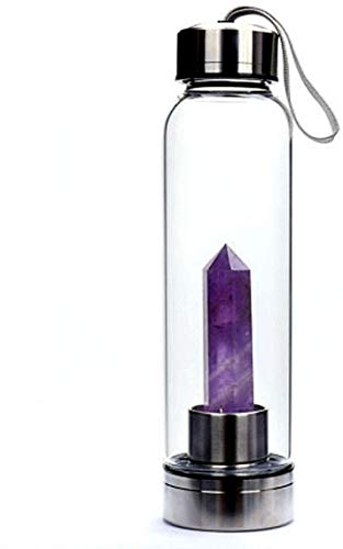 Image of Crystal Bottle | Elixir Water Bottle 16oz Natural Amethyst Quartz Gemstone Water Bottle for Making Crystal Infused Gemwater (500ml) (Amethyst Crystall Waterbottle)