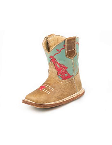 ROPER Baby Girl's Cowbaby Barrel Racer (Infant/Toddler) Tan Vamp/Green Horse Rider Shaft 1 Infant M