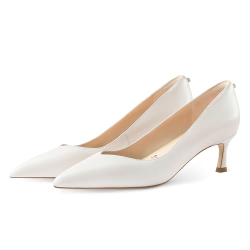 7or9 Kitten Heels for Women Comfortable Leather High Heels Pointed Toe Women's Pumps Black Heels 2"4
