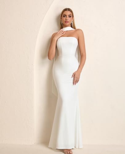 Image of Auraxe 2026 Women's Bodycon Formal Maxi Dresses Elegant Tube Summer Wedding Guest Cocktail Party Dress with Scarf