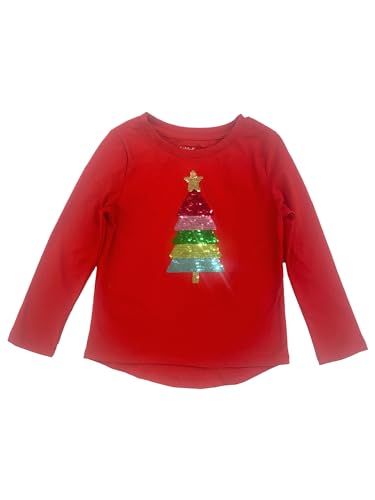 Cat & Jack Girls Red Long Sleeve Flip Sequin Christmas Tree T-Shirt