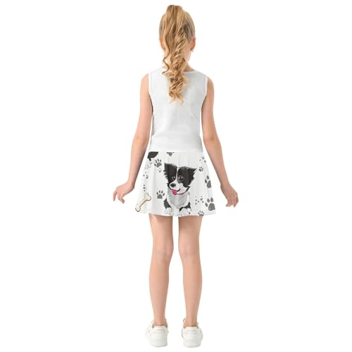 Black White Dogs Poses Paw Athletic Shorts Girls Skorts Toddler Tennis Skirts Dance Flowy Skirt 3t4
