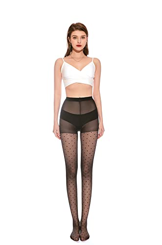 UOMIO Strumpfhose mit Muster Damen Modedesign Polka Dot Tupfen Muster Strumpfhose Schwarz Transparent dünn mit Punkte 1 Stück Cover
