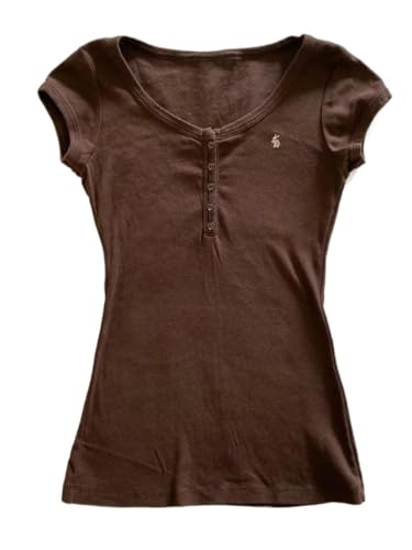 Crop Top Punk Grafik T-Shirts Street Hot Girl 2000er Jahre Kleidung Süße Slim Tees Harajuku Sommer Damen Oberteil Gothic Shirt, coffee, S