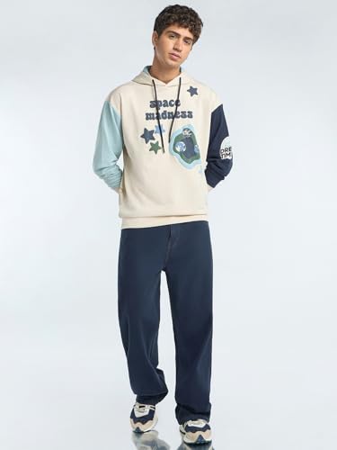 Image of Bewakoof Men's Printed Oversized Fit Full Sleeve Cotton Poly Hoodies