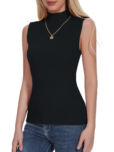 Image of Biffexu Womens Textured Tank Top Mock Neck Sleeveless Slim Fit Vest Top