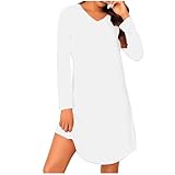 2025 Chemise de Nuit Femme Manches Longues Nuisette Femmes col V Vetements D'Intérieur Confortables pour Femmes Robes de Nuit A-Linie Swing Mini Robe Chic Et Elegant Respirant Dresses Pas Cher