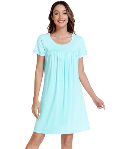 Image of NACHILA Bamboo Viscose Nightgown for Women Short Sleeve Crew Neck Sleepwear
