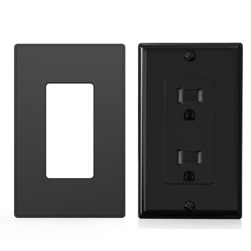 1-Gang Screwless Wall Plates and 15 Amp Outlet (10 Pack, Black)