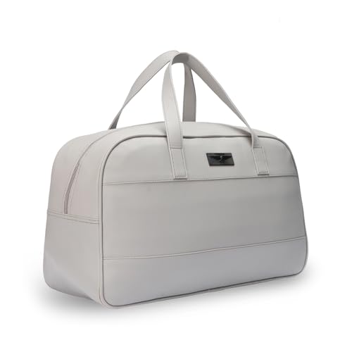 Image of Police Light Grey Leather Soft Duffle Bag for Men and Women(Unisex) 1 Main Compartment||1 Front Zip Pocket